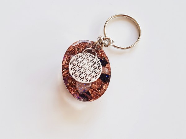 porte clé orgonite marron fleur de vie